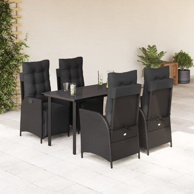 5 Piece Garden Dining Set with Cushions Black Poly Rattan