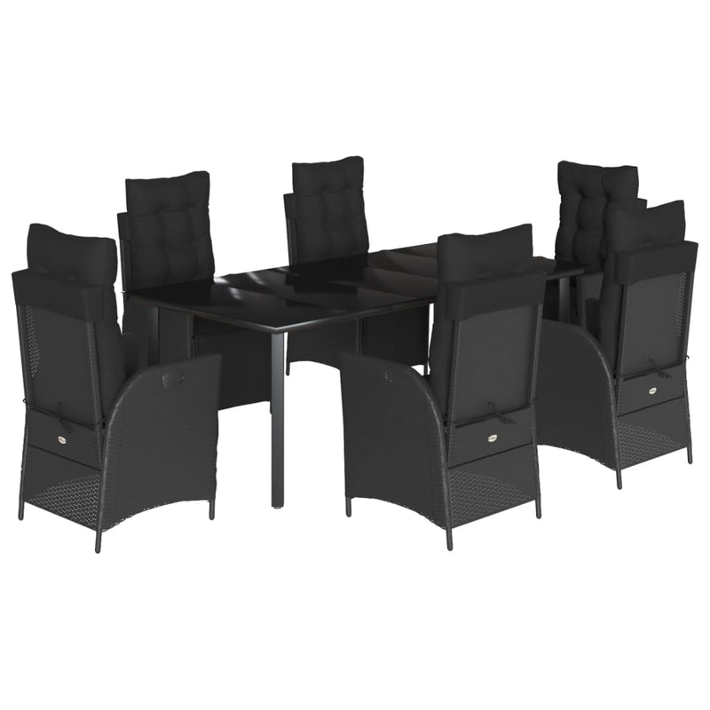 7 Piece Garden Dining Set with Cushions Black Poly Rattan