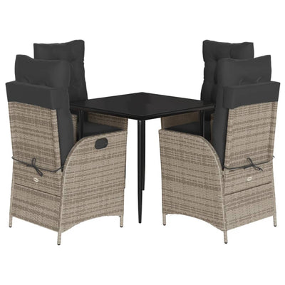 5 Piece Garden Dining Set with Cushions Grey Poly Rattan