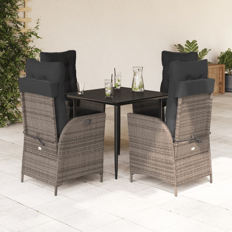 5 Piece Garden Dining Set with Cushions Grey Poly Rattan