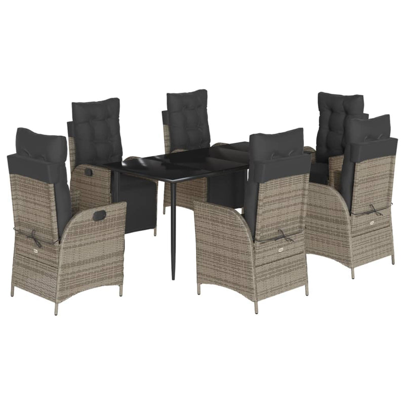 7 Piece Garden Dining Set with Cushions Grey Poly Rattan