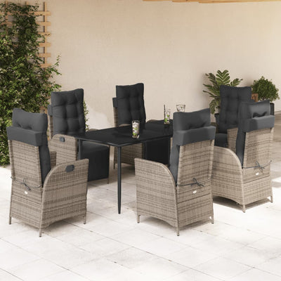 7 Piece Garden Dining Set with Cushions Grey Poly Rattan