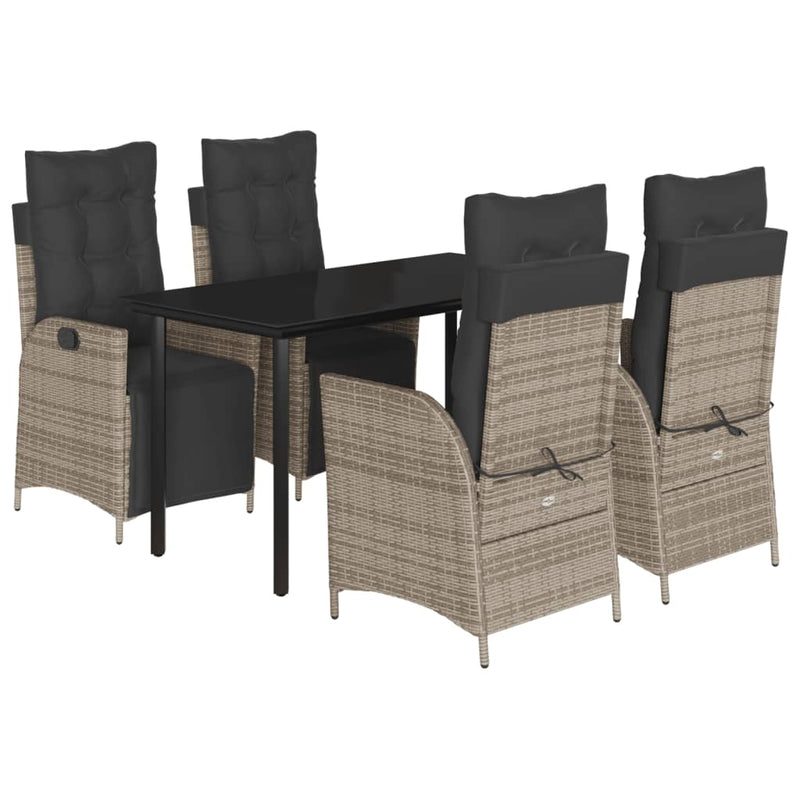 5 Piece Garden Dining Set with Cushions Grey Poly Rattan