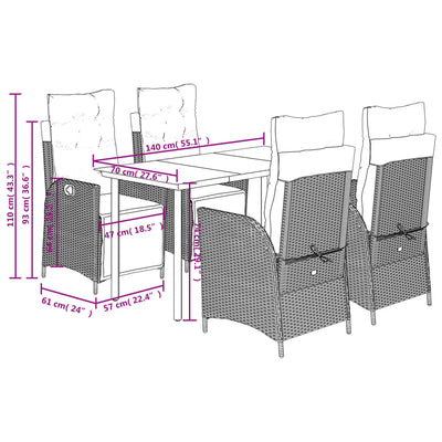 5 Piece Garden Dining Set with Cushions Grey Poly Rattan