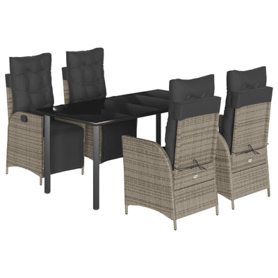 5 Piece Garden Dining Set with Cushions Grey Poly Rattan