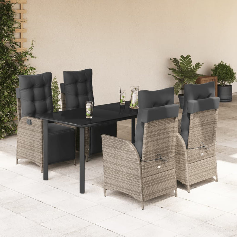 5 Piece Garden Dining Set with Cushions Grey Poly Rattan