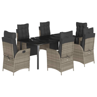 7 Piece Garden Dining Set with Cushions Grey Poly Rattan