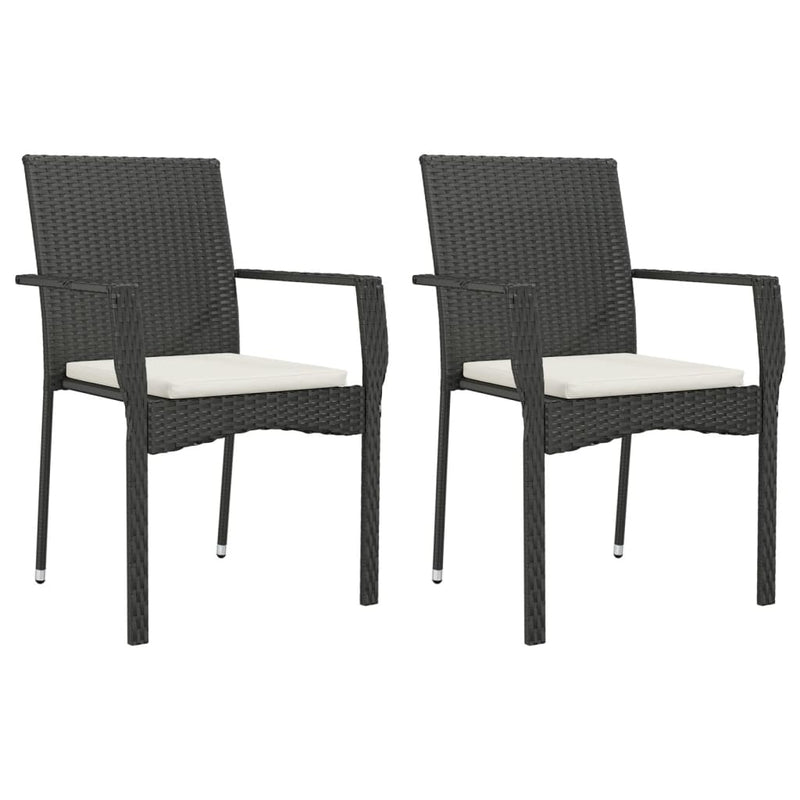 7 Piece Garden Dining Set with Cushions Black Poly Rattan