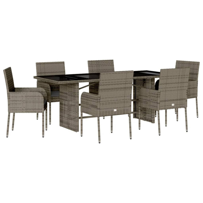 7 Piece Garden Dining Set with Cushions Grey Poly Rattan