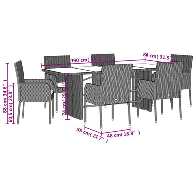 7 Piece Garden Dining Set with Cushions Grey Poly Rattan