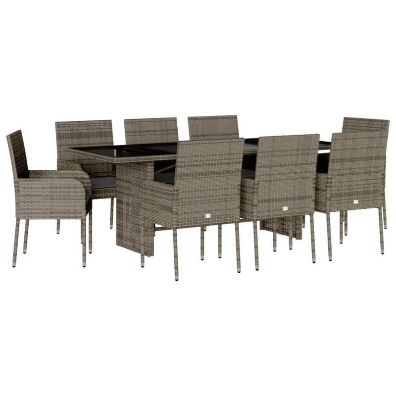 9 Piece Garden Dining Set with Cushions Grey Poly Rattan