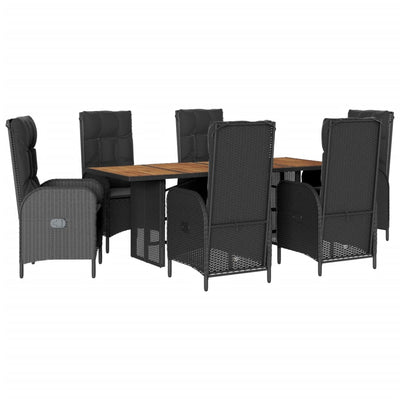 7 Piece Garden Dining Set with Cushions Black Poly Rattan