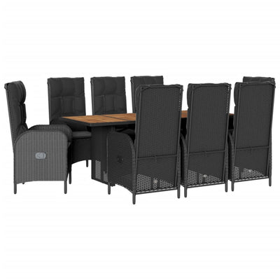 9 Piece Garden Dining Set with Cushions Black Poly Rattan