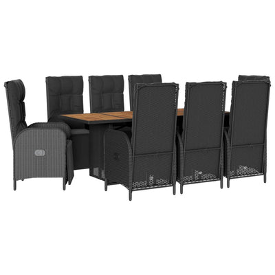 9 Piece Garden Dining Set with Cushions Black Poly Rattan