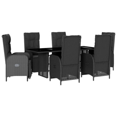 7 Piece Garden Dining Set with Cushions Black Poly Rattan