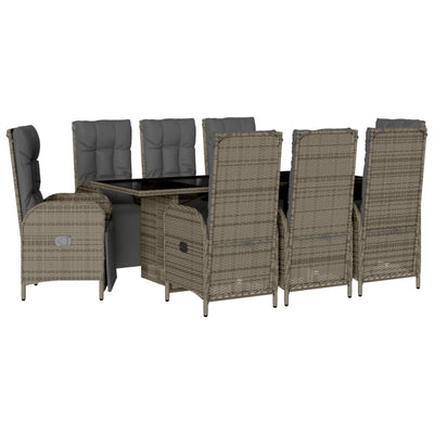 9 Piece Garden Dining Set with Cushions Grey Poly Rattan