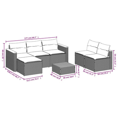 5 Piece Garden Sofa Set with Cushions Black Poly Rattan Acacia