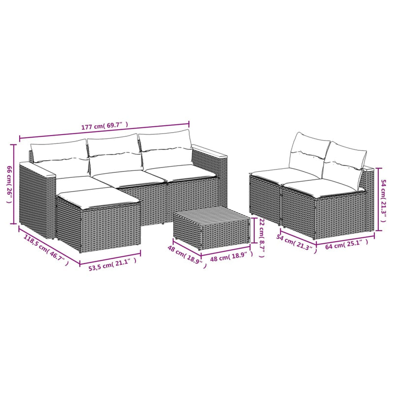 5 Piece Garden Sofa Set with Cushions Black Poly Rattan Acacia