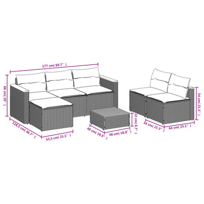 5 Piece Garden Sofa Set with Cushions Grey Poly Rattan Acacia