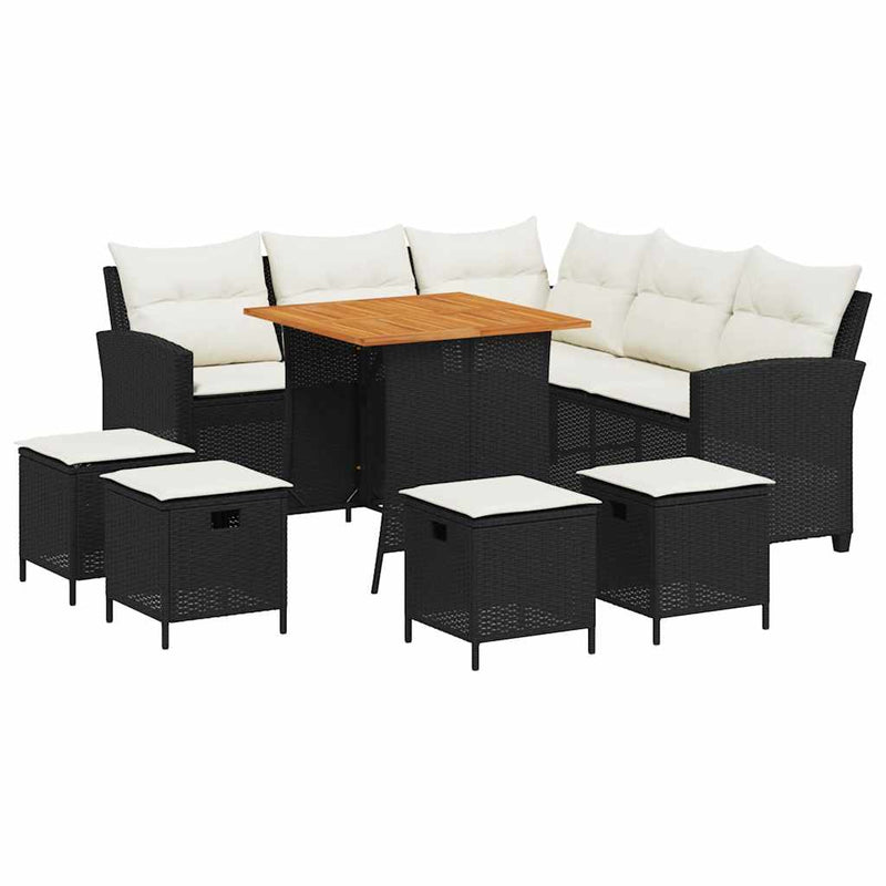 6 Piece Garden Sofa Set with Cushions L-shaped Black Poly Rattan