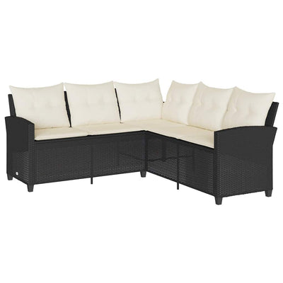 6 Piece Garden Sofa Set with Cushions L-shaped Black Poly Rattan