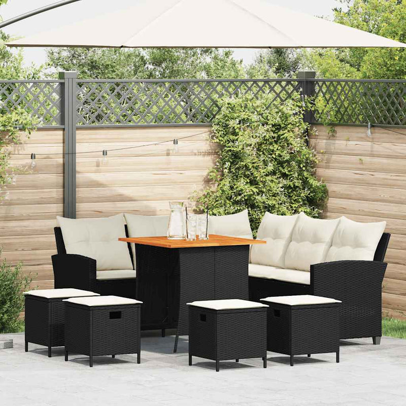 6 Piece Garden Sofa Set with Cushions L-shaped Black Poly Rattan