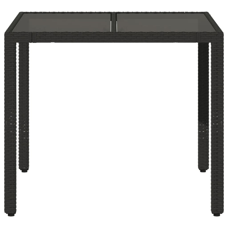 Garden Table with Glass Top Black 90x90x75 cm Poly Rattan