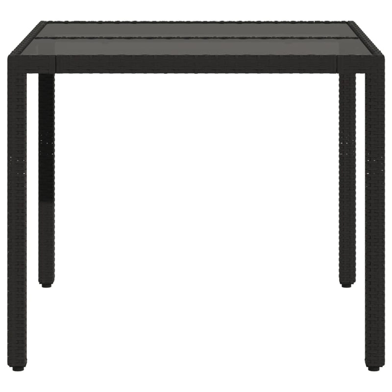 Garden Table with Glass Top Black 90x90x75 cm Poly Rattan