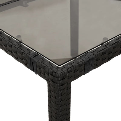 Garden Table with Glass Top Black 90x90x75 cm Poly Rattan