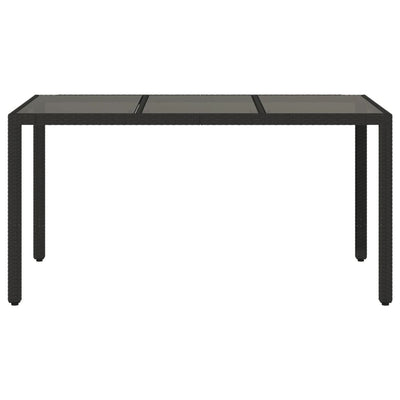 Garden Table with Glass Top Black 150x90x75 cm Poly Rattan