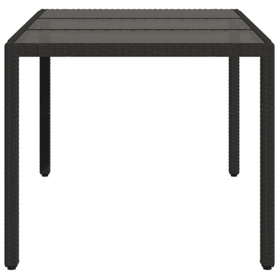 Garden Table with Glass Top Black 150x90x75 cm Poly Rattan