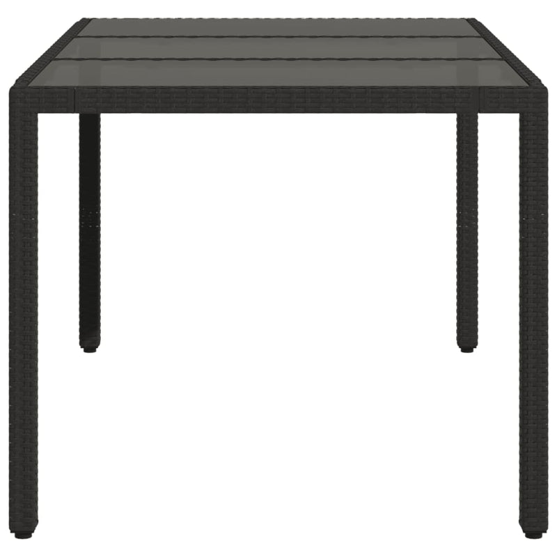 Garden Table with Glass Top Black 150x90x75 cm Poly Rattan