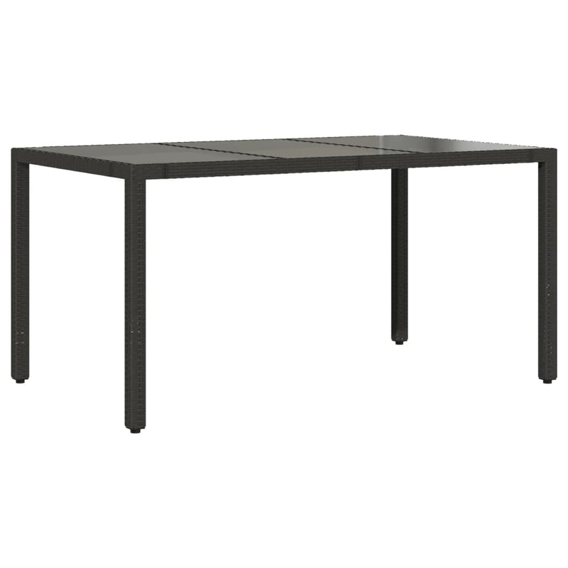 Garden Table with Glass Top Black 150x90x75 cm Poly Rattan