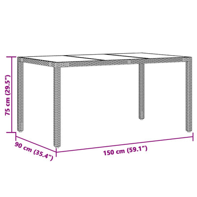 Garden Table with Glass Top Black 150x90x75 cm Poly Rattan