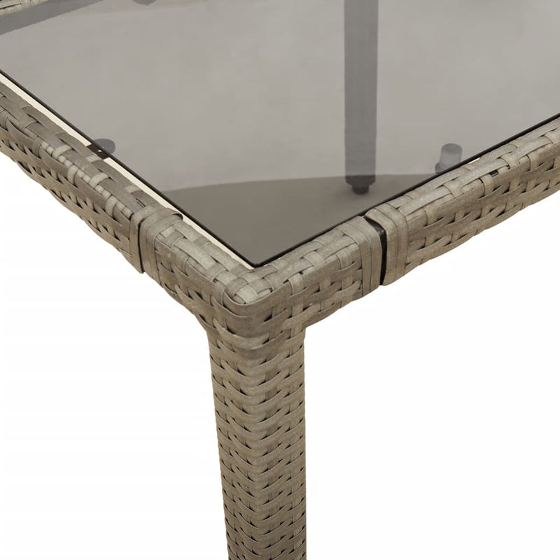 Garden Table with Glass Top Grey 150x90x75 cm Poly Rattan