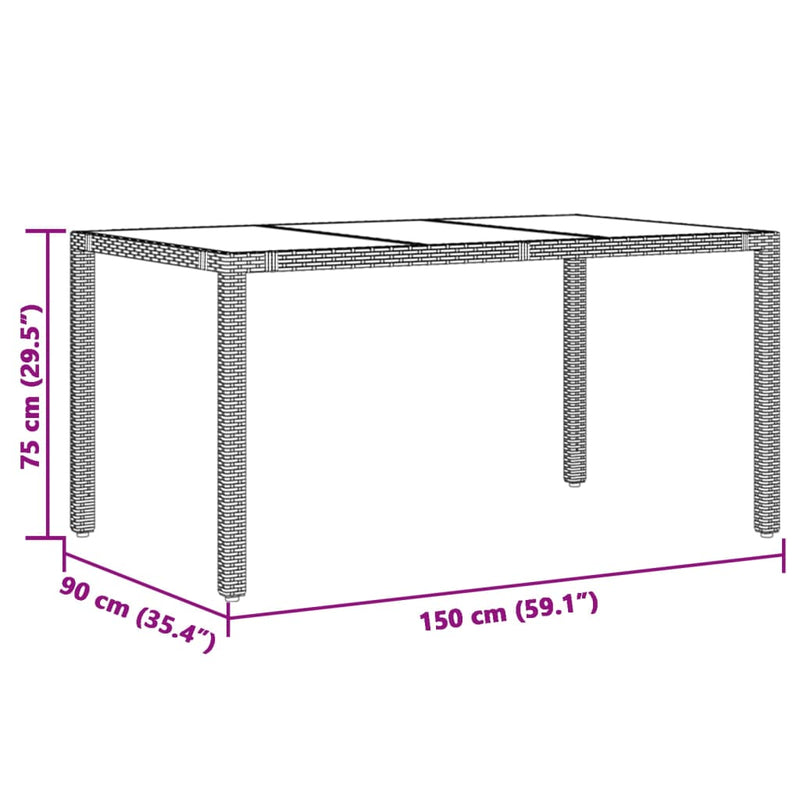 Garden Table with Glass Top Grey 150x90x75 cm Poly Rattan