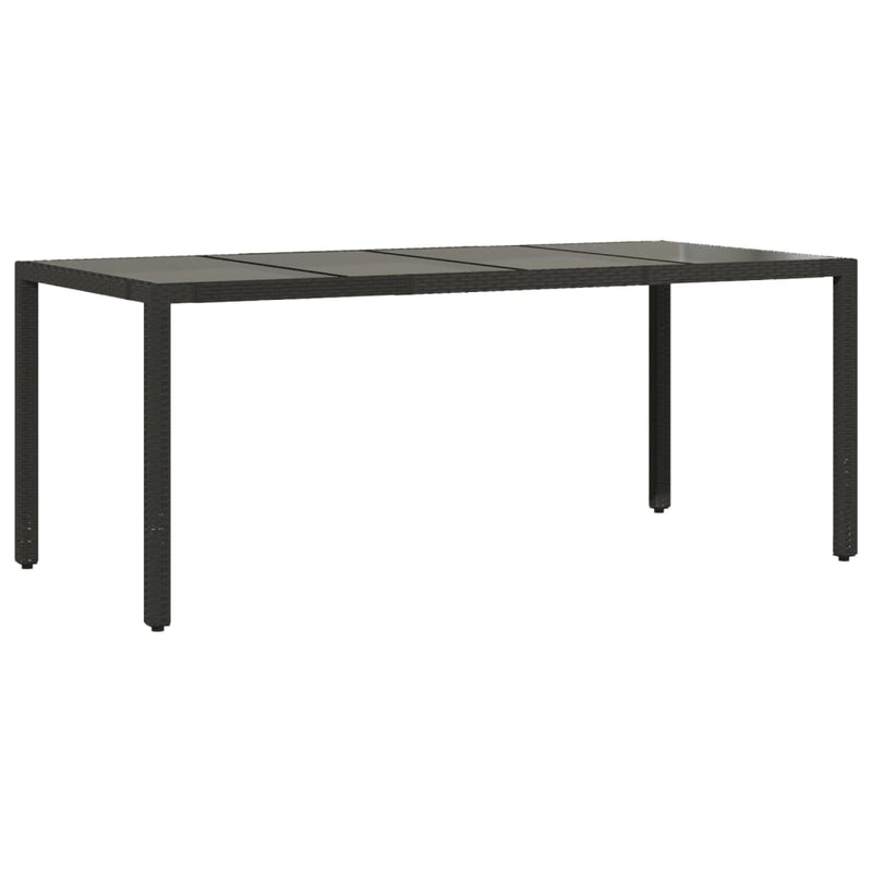 Garden Table with Glass Top Black 190x90x75 cm Poly Rattan