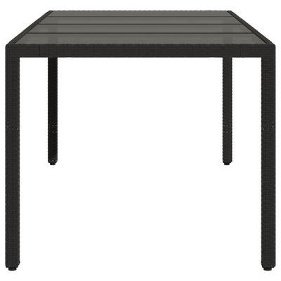 Garden Table with Glass Top Black 190x90x75 cm Poly Rattan