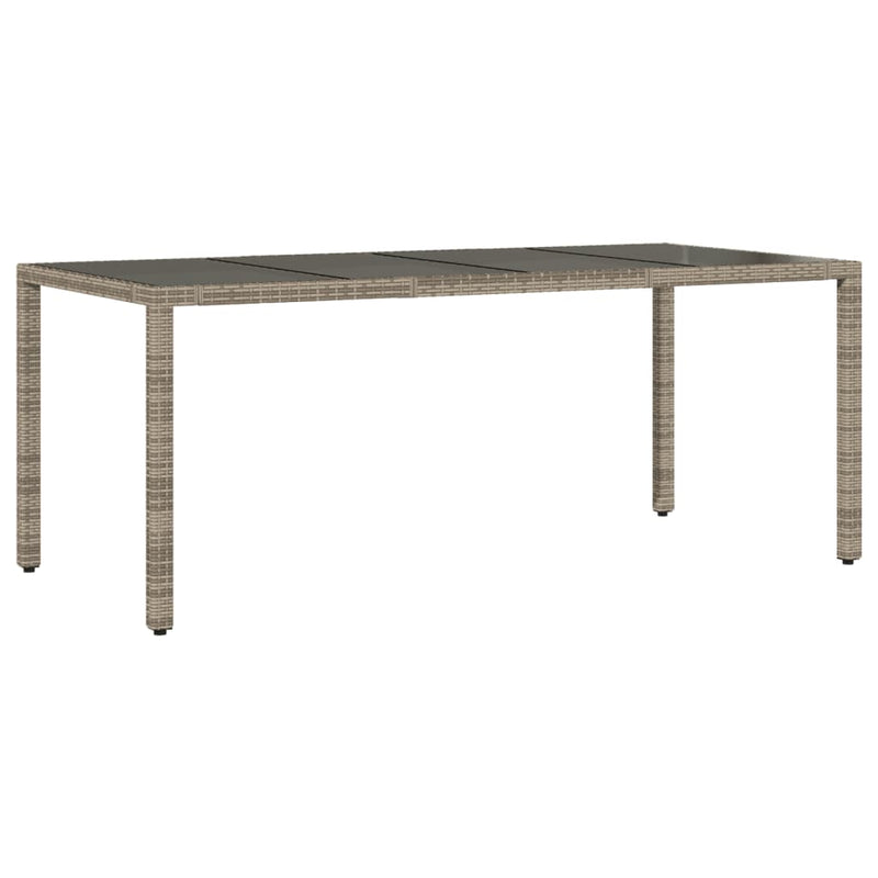 Garden Table with Glass Top Grey 190x90x75 cm Poly Rattan