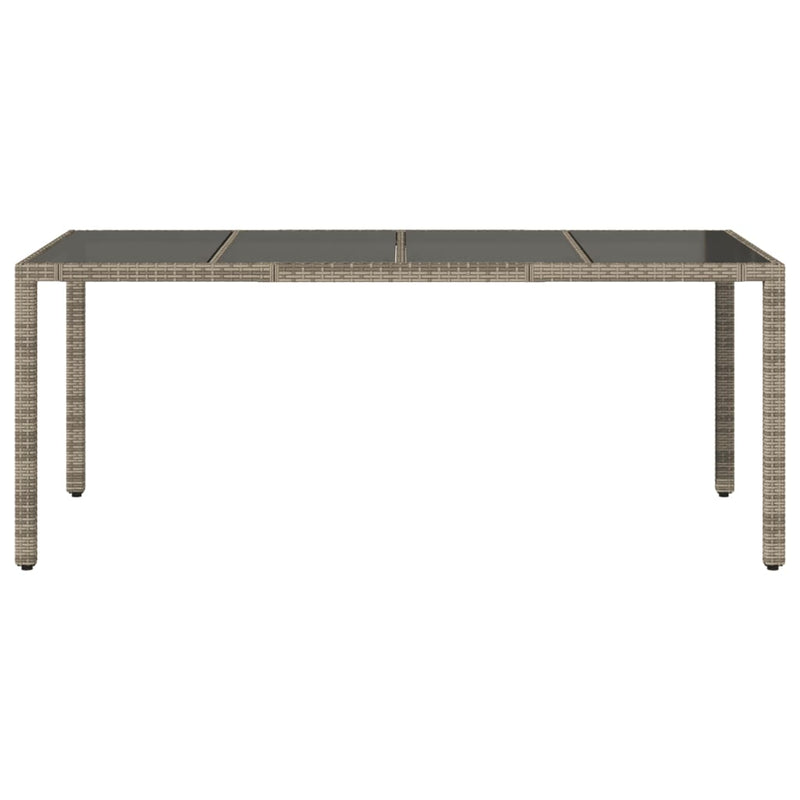 Garden Table with Glass Top Grey 190x90x75 cm Poly Rattan