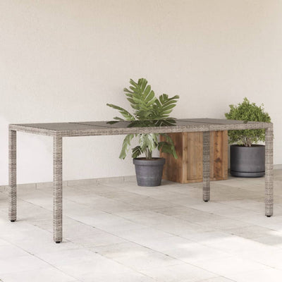 Garden Table with Glass Top Grey 190x90x75 cm Poly Rattan