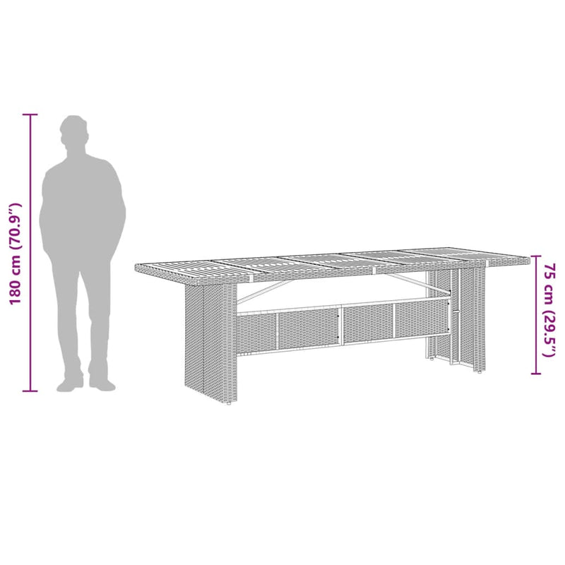 Garden Table with Acacia Wood Top Black 240x90x75 cm Poly Rattan