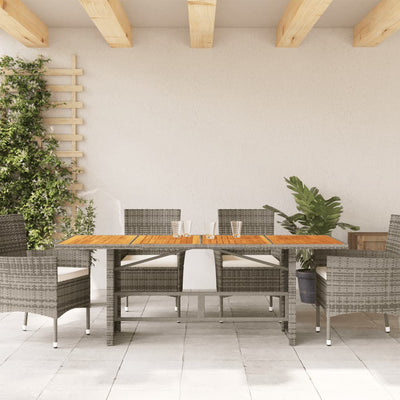 Garden Table with Acacia Wood Top Grey 190x80x75 cm Poly Rattan