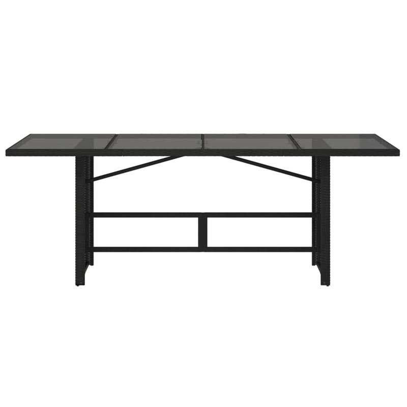 Garden Table with Glass Top Black 190x80x75 cm Poly Rattan