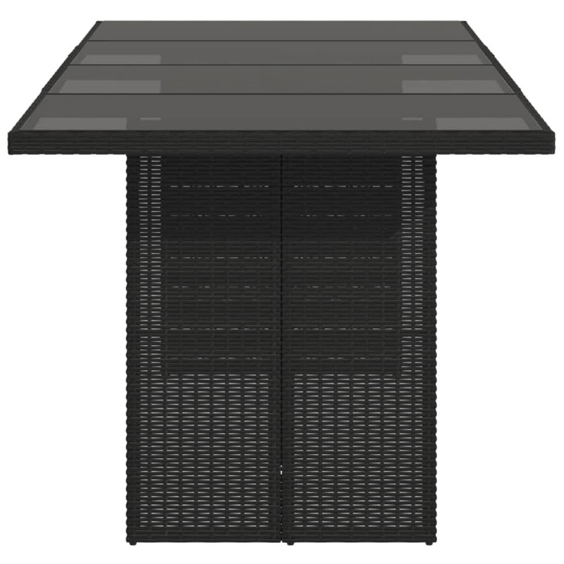 Garden Table with Glass Top Black 190x80x75 cm Poly Rattan