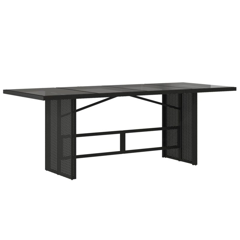 Garden Table with Glass Top Black 190x80x75 cm Poly Rattan