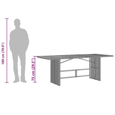 Garden Table with Glass Top Black 190x80x75 cm Poly Rattan