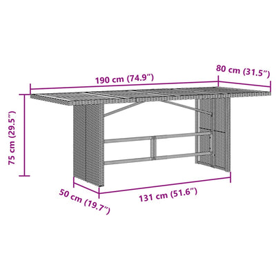 Garden Table with Glass Top Black 190x80x75 cm Poly Rattan