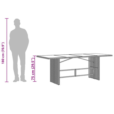 Garden Table with Glass Top Brown 190x80x75 cm Poly Rattan