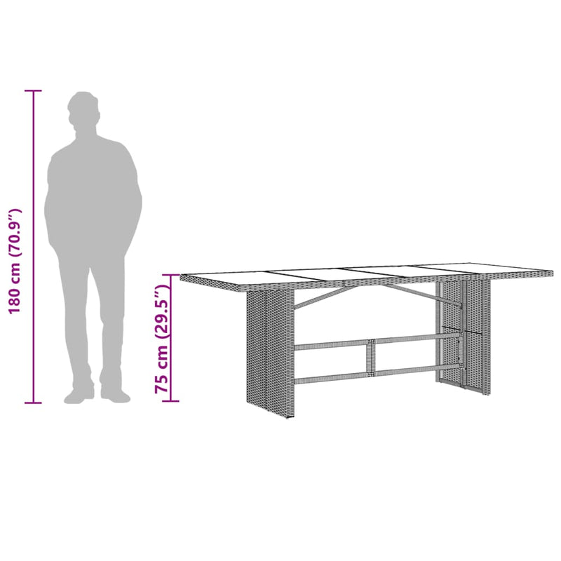 Garden Table with Glass Top Brown 190x80x75 cm Poly Rattan